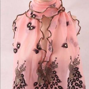 New pink chiffon peacock wrap/shawl/scarf.